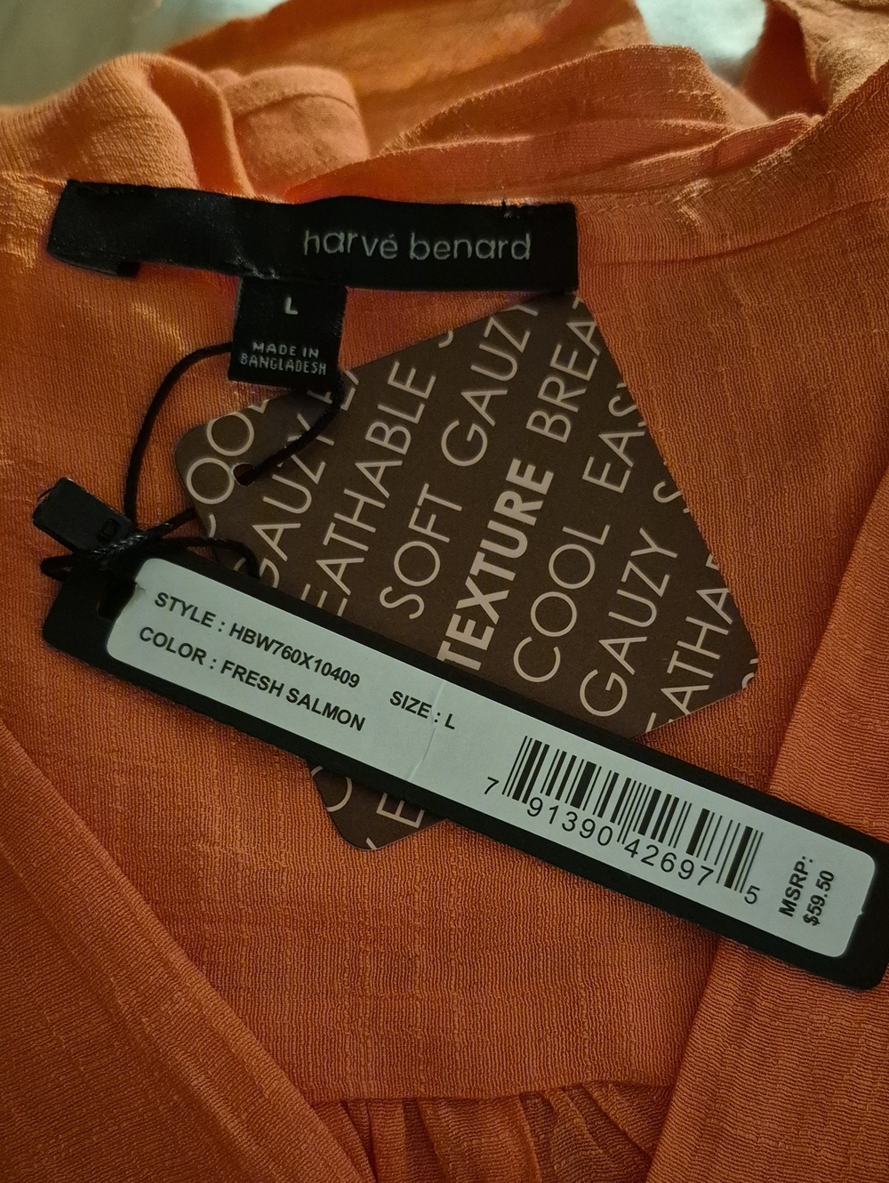 Harve Benard NWT Fresh Salmon short-sleeve wrap blouse L - Picture 4 of 5